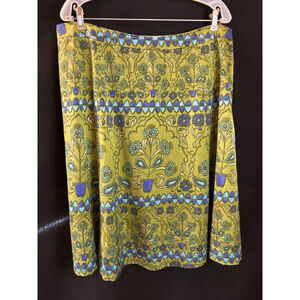 Talbots Skirt 18W Plus Green Blue Floral Silk Stretch Cruise travel Vacay EUC